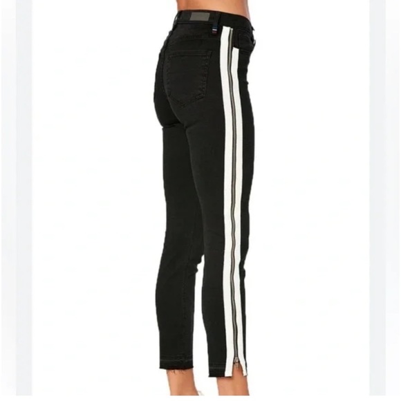 Etienne Marcel Jeans, 27 Black Denim Skinny Side Stripe with Zippers, Mid Rise - Picture 1 of 12